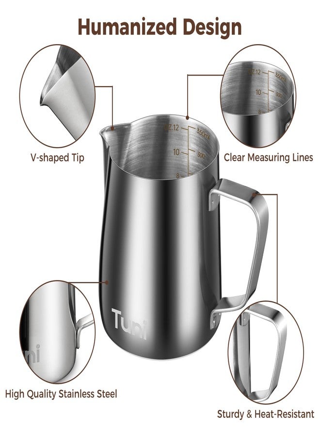 Tuni Milk Frothing Pitcher, 12oz/350ml Stainless Steel Milk Jug Steaming Cup, Milk Coffee Cappuccino Latte Art Steam Creamer Frother Pitcher - Image 2